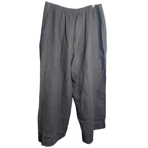 NWT Flax Women’s Flat Front Wide Leg Charcoal Gray Linen Pants Large Lagenlook - Picture 3 of 4